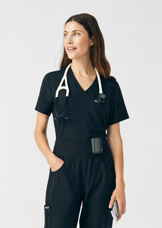 Black Forward 2-Pocket V-Neck Top Scrubs