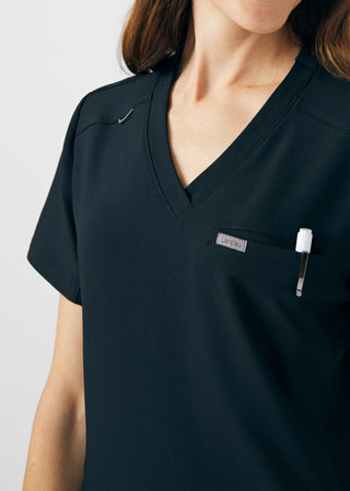 Black Forward 2-Pocket V-Neck Top Scrubs