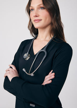 Black Forward 2-Pocket V-Neck Top Scrubs