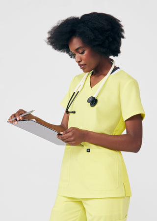 Blazing Yellow Beyond Happy 3-Pocket V-Neck Top Scrubs