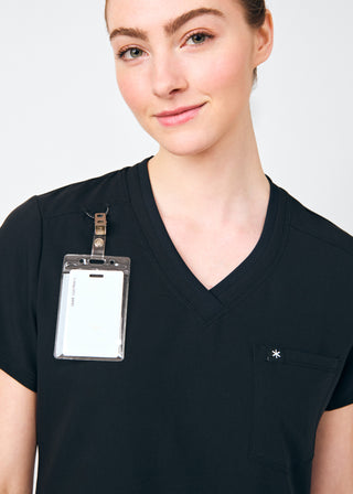 Black Beyond Happy 1-Pocket V-Neck Top Scrubs