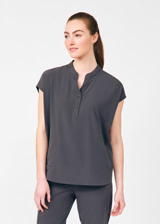 Pewter Beyond Indulgence 3-Pocket Mandarin Split Collar Top Scrubs