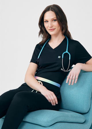 Black Beyond Cozy 2-Pocket V-Neck Top Scrubs
