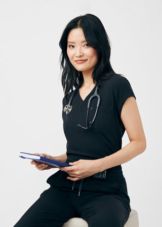 Black CRFT 1-Pocket V-Neck Top Scrubs
