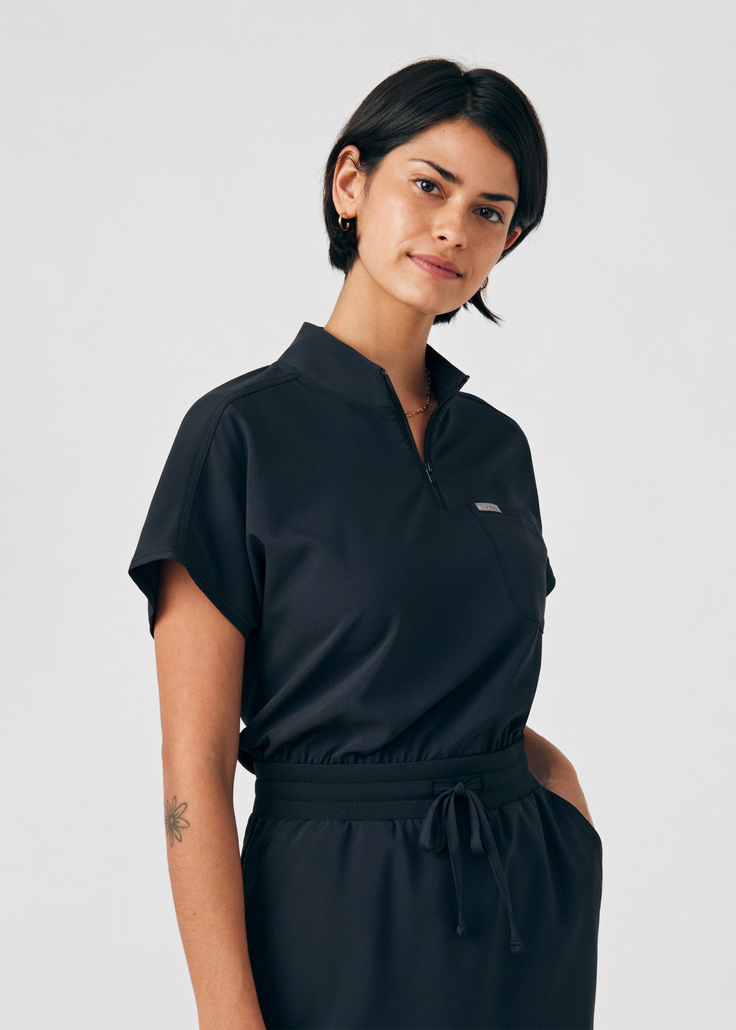 black scrub dress Cherokee CK512A Women's Button Front Dress