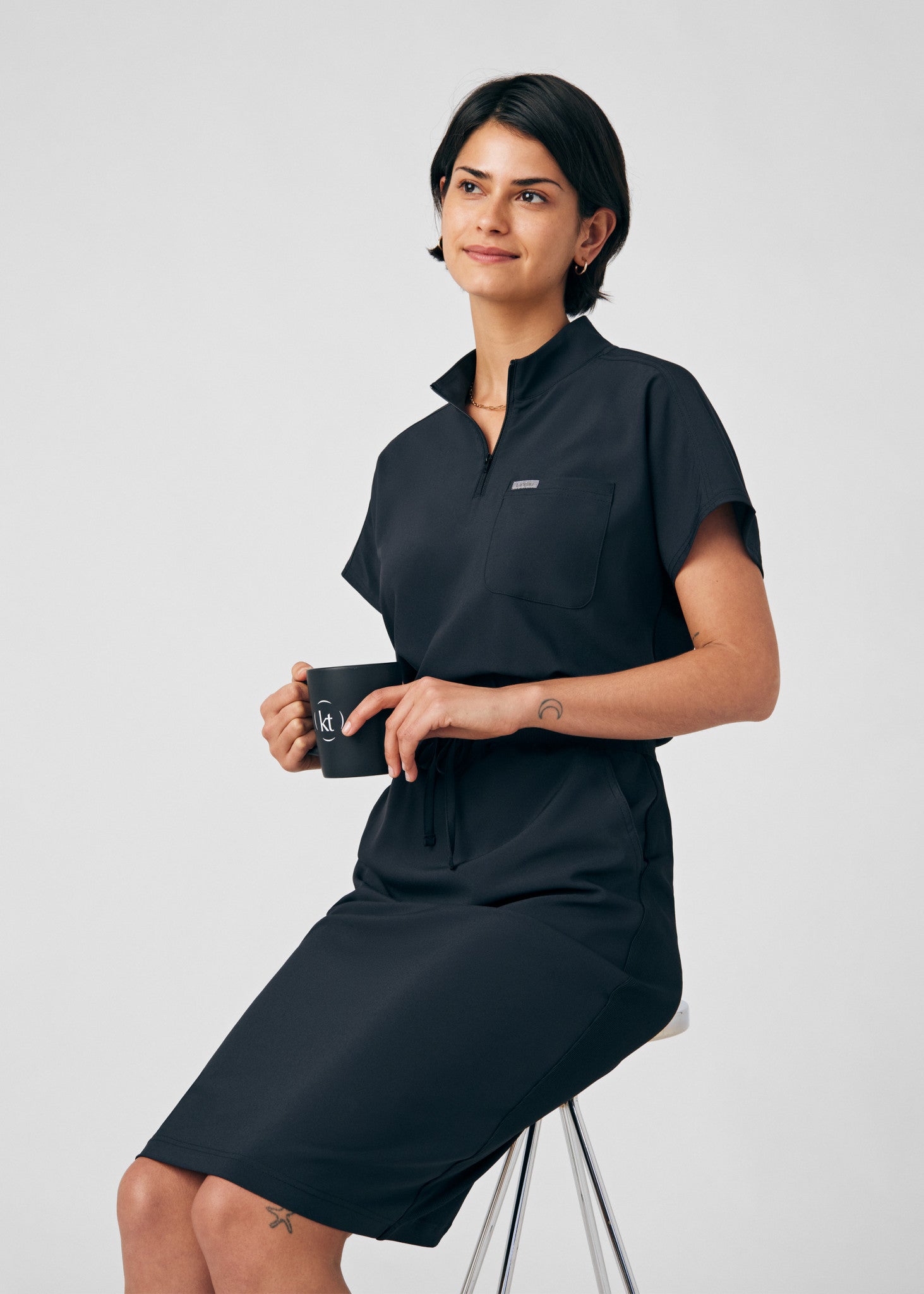 black scrub dress Cherokee CK512A Women's Button Front Dress