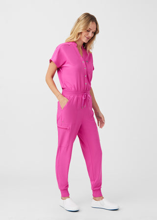 Rose Violet Forward 8-Pocket Cargo Jumpsuit Scrubs