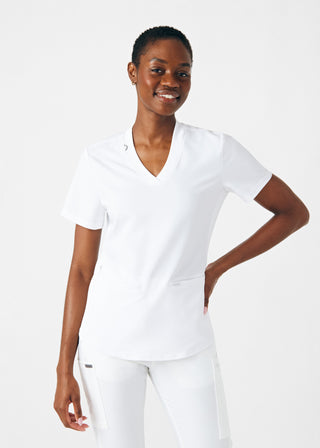White Forward 3-Pocket V-Neck Top Scrubs