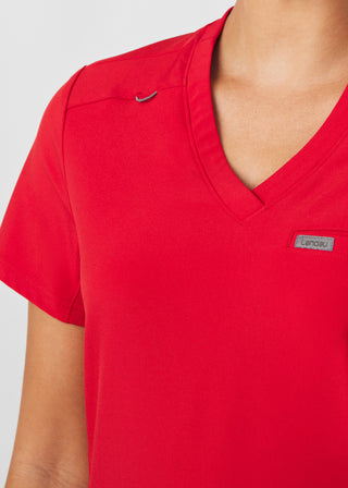 Red Forward 2-Pocket V-Neck Top Scrubs