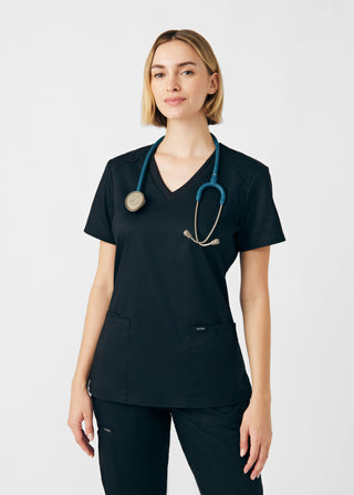 Black ProFlex 3-Pocket V-Neck Top Scrubs