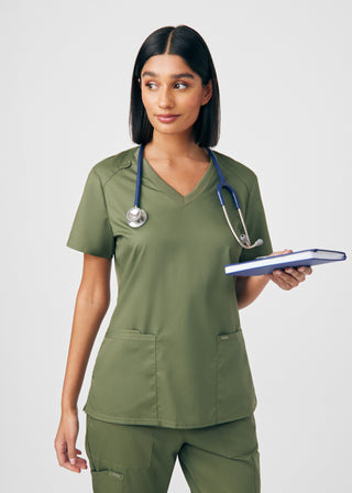 Olive Moss ProFlex 3-Pocket V-Neck Top Scrubs