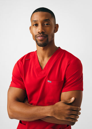 Red Forward 4-Pocket V-Neck Top Scrubs