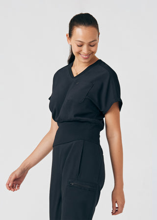Black Forward 2-Pocket V-Neck Top Scrubs