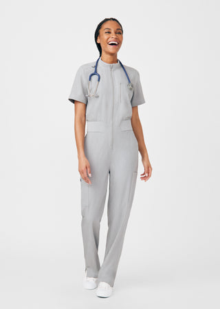 Heather Light Gray Beyond Happy 7-Pocket Cargo Jumpsuit Scrubs