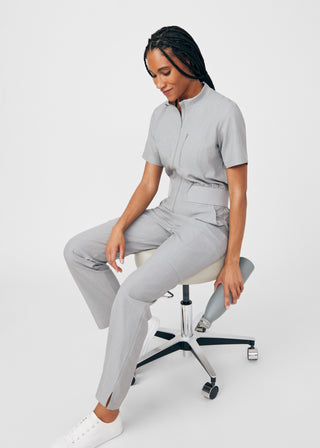 Heather Light Gray Beyond Happy 7-Pocket Cargo Jumpsuit Scrubs