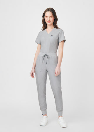 Heather Light Gray Beyond Happy 3-Pocket Bodysuit Scrubs