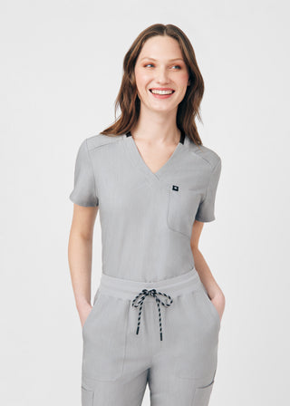 Heather Light Gray Beyond Happy 3-Pocket Bodysuit Scrubs