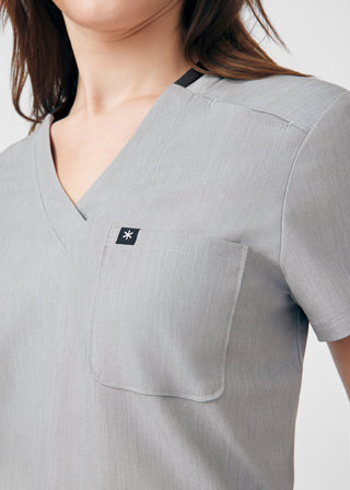 Heather Light Gray Beyond Happy 3-Pocket Bodysuit Scrubs