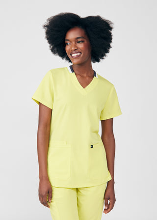 Blazing Yellow Beyond Happy 3-Pocket V-Neck Top Scrubs