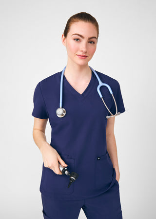 Navy Beyond Happy 3-Pocket V-Neck Top Scrubs