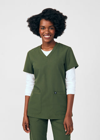 Olive Beyond Happy 3-Pocket V-Neck Top Scrubs