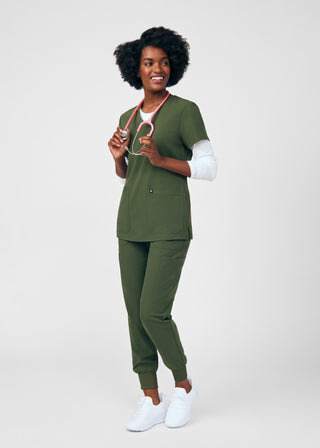 Olive Beyond Happy 3-Pocket V-Neck Top Scrubs