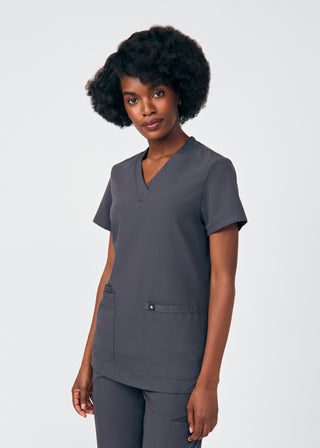 Pewter Beyond Happy 3-Pocket V-Neck Top Scrubs