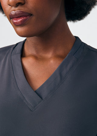 Pewter Beyond Happy 3-Pocket V-Neck Top Scrubs