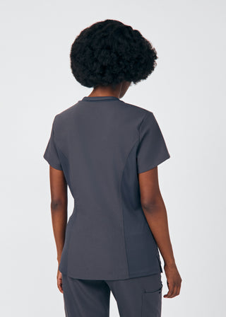 Pewter Beyond Happy 3-Pocket V-Neck Top Scrubs