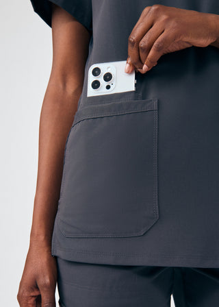 Pewter Beyond Happy 3-Pocket V-Neck Top Scrubs
