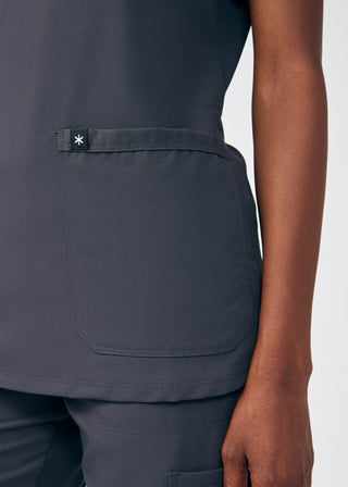 Pewter Beyond Happy 3-Pocket V-Neck Top Scrubs