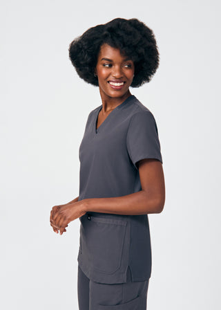 Pewter Beyond Happy 3-Pocket V-Neck Top Scrubs