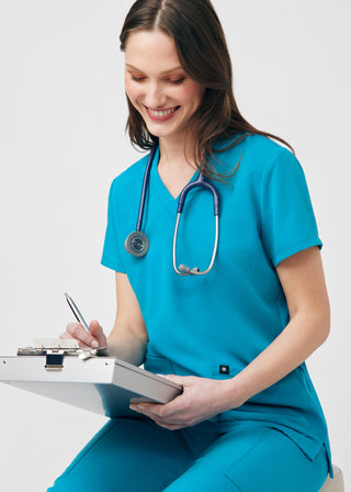 Teal Beyond Happy 3-Pocket V-Neck Top Scrubs