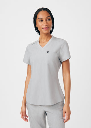 Heather Light Gray Beyond Happy 1-Pocket V-Neck Top Scrubs