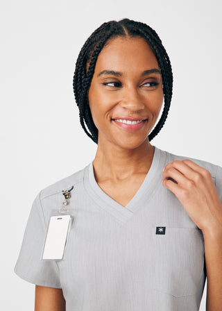 Heather Light Gray Beyond Happy 1-Pocket V-Neck Top Scrubs