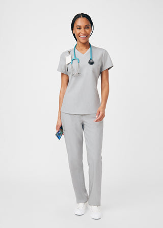 Heather Light Gray Beyond Happy 1-Pocket V-Neck Top Scrubs