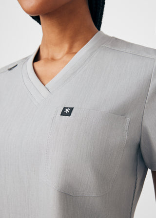 Heather Light Gray Beyond Happy 1-Pocket V-Neck Top Scrubs