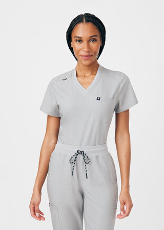 Heather Light Gray Beyond Happy 1-Pocket V-Neck Top Scrubs