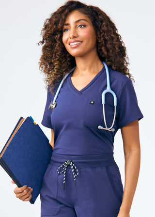 Navy Beyond Happy 1-Pocket V-Neck Top Scrubs