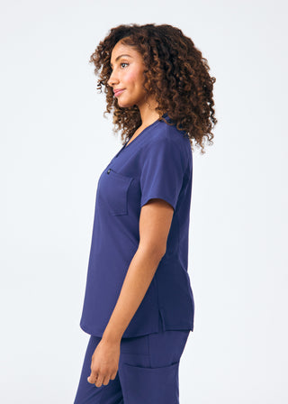 Navy Beyond Happy 1-Pocket V-Neck Top Scrubs