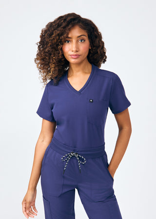 Navy Beyond Happy 1-Pocket V-Neck Top Scrubs