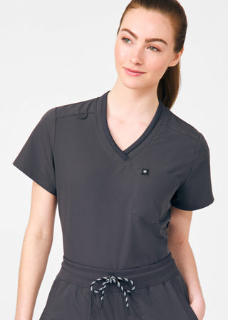 Pewter Beyond Happy 1-Pocket V-Neck Top Scrubs