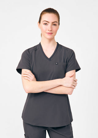 Pewter Beyond Happy 1-Pocket V-Neck Top Scrubs