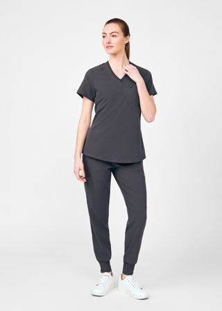 Pewter Beyond Happy 1-Pocket V-Neck Top Scrubs
