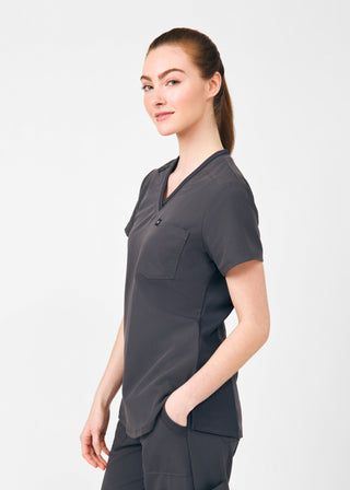 Pewter Beyond Happy 1-Pocket V-Neck Top Scrubs