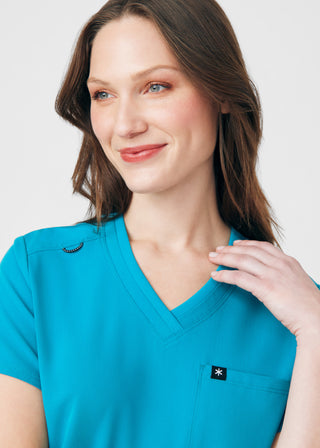 Teal Beyond Happy 1-Pocket V-Neck Top Scrubs