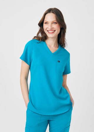 Teal Beyond Happy 1-Pocket V-Neck Top Scrubs