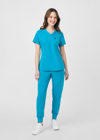 Teal Beyond Happy 1-Pocket V-Neck Top Scrubs