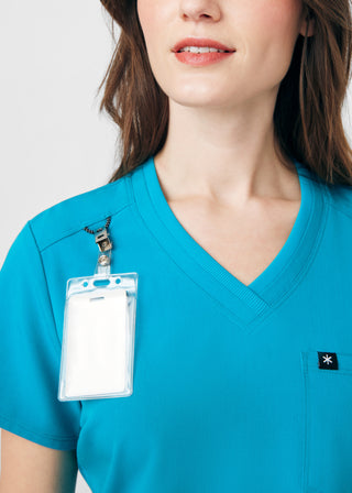 Teal Beyond Happy 1-Pocket V-Neck Top Scrubs
