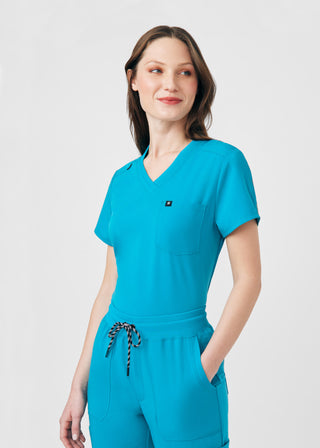 Teal Beyond Happy 1-Pocket V-Neck Top Scrubs